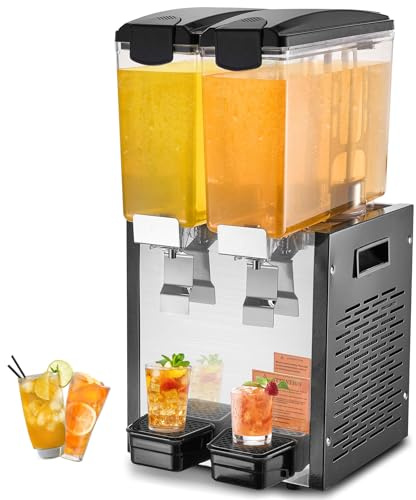 VEVOR Distributore di Bevande Commerciali, Distributore Succhi 2 x 10 L 270 W, Macchina Bevande in Acciaio Inox 304 Uso Alimentare, Temperatura Raffreddamento 7-12 °C, per Bevande Fredde, Ristoranti