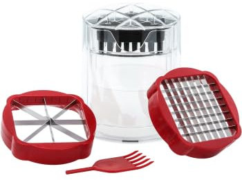 Coupe-frites, coupe-pommes de terre avec 3 lames coupe rapide, coupe-légumes 2 en 1 coupe-pommes de terre coupe-frites en acier inoxydable pour frites, concombres, carottes, pommes, légumes et fruits