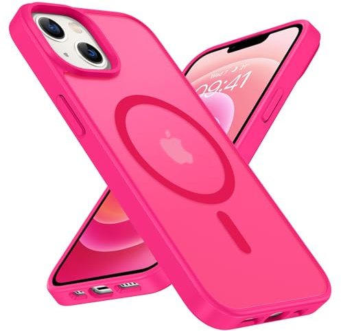 DUEDUE Magnetic for iPhone 13 Mini Case/iPhone 12 Mini Case[Compatible with MagSafe] Military-Grade Shockproof Protection, Slim Translucent Back Cover for iPhone 12 Mini/13 Mini 5.4, Hot Pink