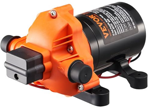 VEVOR Bomba de Diafragma 12 V 11,36 L/min, Bomba de Agua de 3 Cámaras con Interruptor de Presión Automático Ajustable de 40 a 100 PSI, 50 PSI, Puerto MNPT de 12,7mm para Camión de Comida, Autocaravana