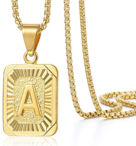 ALANETA Collar Inicial con Letra Personalizada para Hombre y Mujer – Acero Inoxidable Bañado en Oro de 18K - Regalo A-Z (LETRA A)