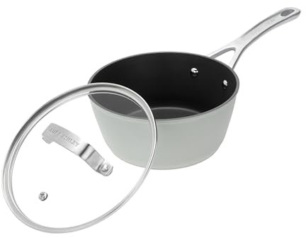 Laura Ashley 18 cm Non Stick Saucepan with Lid - BPA, PFOA-Free Forged Aluminium Cooking Pan 1.9L - Dishwasher & Oven Safe with 10-Years Guarantee - Multi Hob, Induction Compatible - Sage Leaf