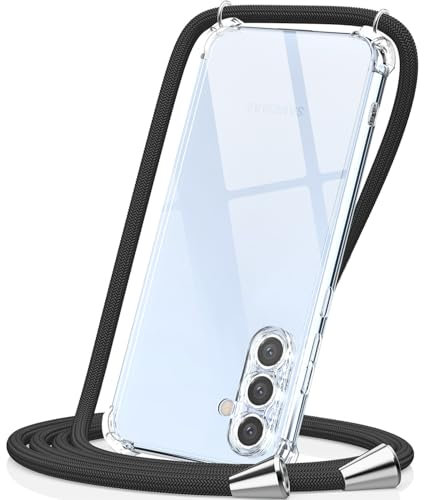 CAROKI Crossbody Case for Samsung S24 FE, Necklace Mobile Phone Cover with Cord Strap Clear Transparent TPU Soft Samsung S24 FE Cover Holder with Neck Cord Lanyard Strap-Black
