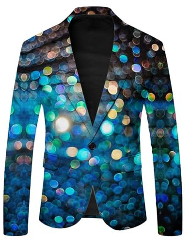 Glitzer Anzug Herren Pailletten Blazer Glitzer Outfit Drucken Smoking Langarm Sakko Glänzende Anzugjacke Festlich Mantel Männer Silvester Outfit Anzugjacken für Disco Party Hochzeit Karneval Kostüm