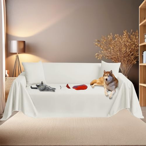 Byour3 – Sofabezug SUPER WASSERDICHT 3 2 4 Sitzer - Sofaschoner Katze Hund Kinder Haustiere - Sofaschutz Fleckenabweisender Anti Tierhaare Sofa-Abdeckung Rechteckig Waschbarer (Elfenbein, 3 Sitzer)
