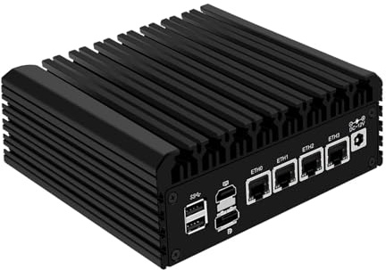 SJRC Fanless Mini PC i3 N355 (8C/8T, up to 3.9GHz), 2.5GbE Router Firewall Appliance 4 x i226V LAN, Barebone OPNsense Support Mini Computer USB3.2, 4K UHD Display (No RAM/SSD/OS)
