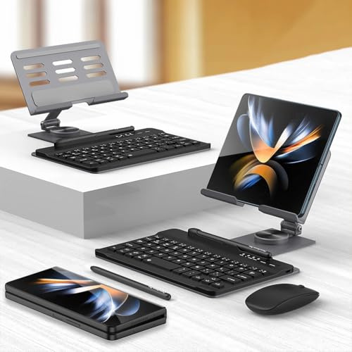 GUPENAA Keyboard Stand for Samsung Galaxy Z Fold 7/Fold 6/Fold 5, Adjustable Angle, Magnetic Detachable Wireless Keyboard with S Pen Holder [Keyboard + Case + Capacitive Pen],Grey