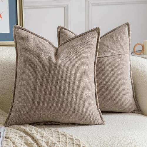 Madizz 2er Set Chenille Dekorativ Helltaupe Kissenbezüge Weiche neutrale Wurfkissen für Sofa Boho Akzent Zierkissenbezüge für Schlafzimmer Wohnzimmer Modernes Zuhause Dekor 50x50 cm