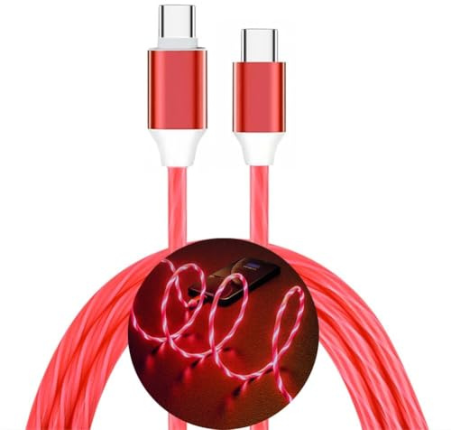 PTPLIFE Cable de carga rápida LED USB C, 60 W, luz roja fluida, cable de carga tipo C, cable de carga de coche de 1 m para transferencia de datos y carga para todos los dispositivos con conector tipo