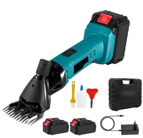 Tondeuse Pour Moutons, Tondeuse Électrique 3500RPM, Avec 2 Batteries 4Ah, Tondeuse À 6 Vitesses, Professionnelle Pour Poils Épais Et Emmêlés, Pour Chevaux, Moutons, Chèvres (Bleu)