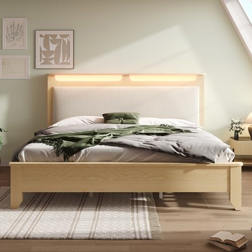 okwish Holzbett 160x200 cm Cord ohne Matratze Doppelbett