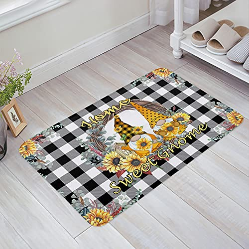 Fussmatte Heimweh-GNOME Auf Schwarz-Weißem Büffelkaromuster Eingangsteppich Personalisierte Wasserabsorbierend Fußmatte Innen, Für Flur, Eingang, Haustür, Außen & Innen, 40x60cm