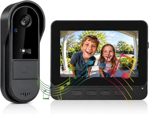 Sonnette sans Fil avec Caméra Extérieur Étanche 1080P, Visiophone Vidéo sans Fil Écran 4.3 Interphone Vidéo Exterieur Etanche avec écran Angle de Vision 170° Portier Vidéo pour Maison, Écran USB