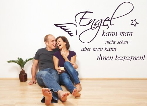 XL Wandtattoo fürs Schlafzimmer Kinderzimmer 68148-100x58 cm, Zitate ~ Engel kann man nicht sehen, Flügel ~ Wandaufkleber Aufkleber für die Wand, Tapetensticker aus Markenfolie, 32 Farben wählbar