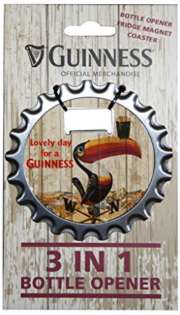 Décapsuleur de Guinness 3 en 1, aimant pour frigo et dessous de verre avec Design Toucan