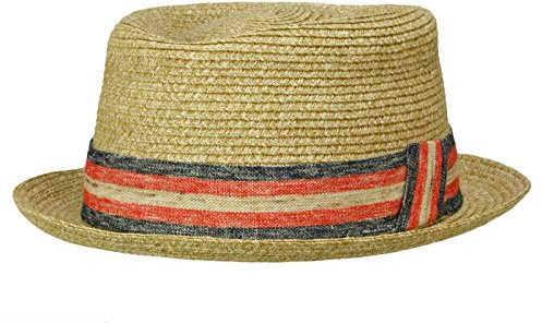 Rassow Walker Bay Snap Brim Player Hut aus Stroh - Natur-Rot (Navy/Rosso) - 56-57 cm (M)