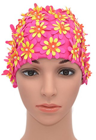 Medifier Bonnet de bain à fleurs avec pétales pour femme Style rétro , rose rouge