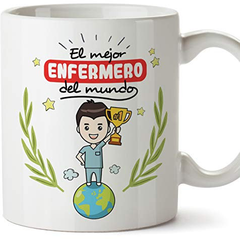 MUGFFINS Enfermero Tazas Originales de café y Desayuno para Regalar a Trabajadores Profesionales - El Mejor Enfermero del Mundo - Cerámica 350 ml
