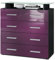 Vladon Sideboard Pavos V2, Kommode mit 4 Schubladen und Glasablage, Schwarz matt/Brombeer Hochglanz (76 x 81 x 35 cm)