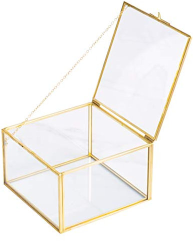Goldene, quadratische Vintage-Schmuckschatulle, Messing & klares Glas, dekorative Box, Heimdekoration, kleine Schmuckschatulle mit Schnappdeckel, 12,7 x 12,7 x 7,6 cm