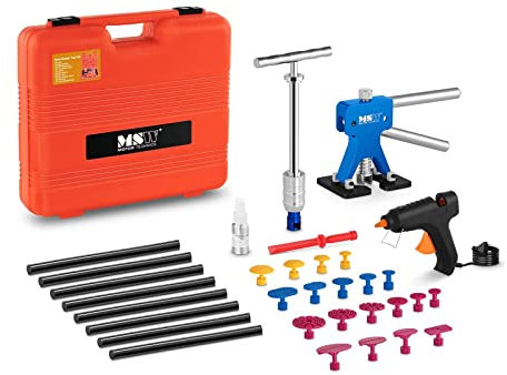 MSW MSW-DENTPULLER.SET2 Kit De Débosselage sans Peinture Outils DSP (33 Pièces, Pistolet À Colle, 8 Bâtons De Colle, Sac)