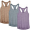 icyzone Damen Sport Top Fitness Yoga Shirt Ringerrücken atmungsaktives Sportoberteile Funktionsshirt Gym Tanktop, 3er Pack (XXL, Henna/Twilight Purple/Navy)