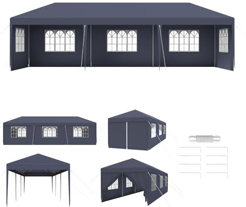 Aufun Pavillon Wasserdicht 3x9 m Dunkelgrau Gartenpavillon mit 8 Seitenwände Polyethylen Bierzelt Tür mit Reisverschluss für Garten Party Hochzeit Picknick Markt
