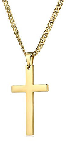 Dubai Collections Collier avec croix plate 24 carats pour femme Cadeau élégant, Or, Diamant