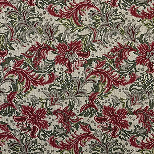 Kt KILOtela - Polsterstoff, Möbelstoff, Jacquard Gobelin, Dekostoff, Modische Accessoires, Tischdecke, Vorhang, 100 cm Länge x 280 cm Breite, Damast - Rot, Orange, Grün, Beige ─ 1 Metre