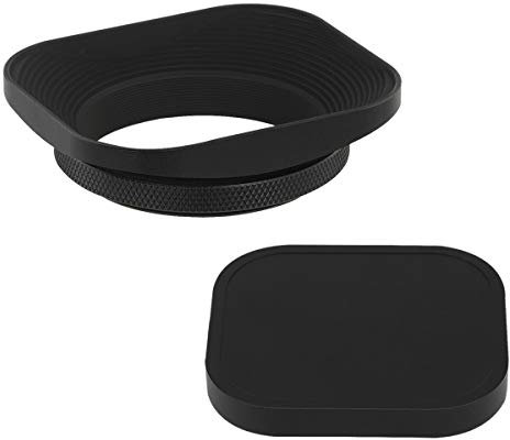 Haoge LH-E2T 49mm Metall Rechteckig Einschrauben Sonnenblende Gegenlichtblende mit Kappe für 49mm Canon Nikon Leica Leitz Zeiss Voigtländer Fujifilm Kamera Objektiv mit 49mm Filtergewinde Schwarz