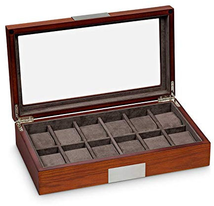 Hermann Jäckle Uhrenbox Freiberg I Holz Uhren-Box für 12 Uhren Armbanduhren | Uhrenkasten matt mit Mahagoni-Dekor
