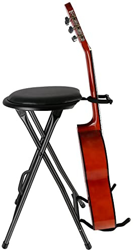 EASTROCK Portable Guitar Stool with Guitar Stand – Folding Guitar Chair with Cushioned Seat and Rubber Feet – Guitar Stools for Adults for Home Studio, Rehearsal Room, Performance Stage, Teaching