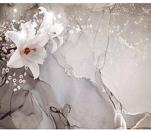murando Fototapete selbstklebend Blumen Lilien 343x256cm Foto Tapete Tapetenfolie Möbelfolie Wandverkleidung Wandtapete Motivtapeten Bildtapete Wohnzimmer 3d Effekt Modern 3D Effekt bokeh grau
