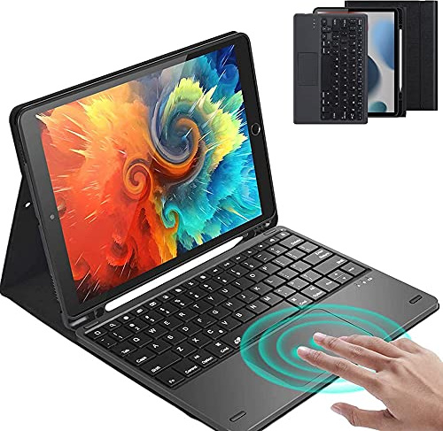 QYiiD Custodia con TouchPad Tastiera per New iPad 8th Gen 2020 / 7th Generation 2019, iPad Keyboard Case with Detachable Touchpad Keyboard, Folio Leather Cover with Pencil Holder, Nero