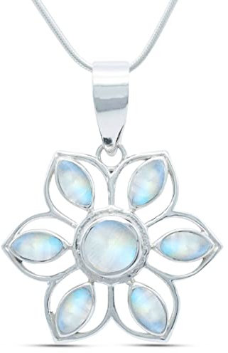 mantraroma echt Silberkette mit Regenbogen Mondstein Edelstein Damen Kettenanhänger 925 Sterlingsilber Halskette Geschenk (AK3-153-04-55)