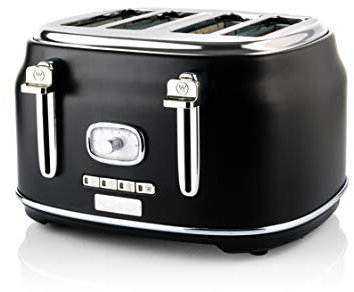 Westinghouse Retro 4-Slice Toaster - Six Adjustable Browning Levels - with Self Centering Function & Crumb Tray - Including Warm Rack for Bread, Bagels, Sandwiches, & Croissants - Black