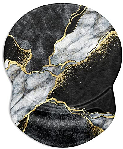 ITNRSIIET Tapis de Souris Ergonomique avec Repose-Poignet en Gel, Tapis de Souris de Jeu avec Tissu Lycra, Base antidérapante en pour Ordinateur, Maison, Bureau et Voyage, marbre Noir et Blanc