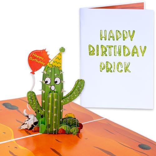 Dirty Pop 3D Cactus Birthday Card, 1 Notepaper, 1 Envelope - Funny + Inappropriate + Pop Up Birthday Card Set for Brother, Son, Sister, Friend, BFF