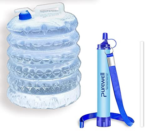 RESP Outdoor Wasserfilter & Faltkanister Set - Wasseraufbereitung für 1.500l + faltbarer Wasserkanister für 15l - Ideal für Camping, Survival, zur Zivilschutzvorsorge oder als Notfall Ausrüstung