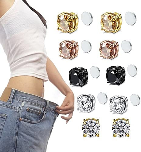 YNFS 5 Paar Amo'thea Lymphactive Mag Studs, magnetische Akupressur-Ohrringe zum Abnehmen, magnetische Lymphdrainage-Ohrringe, Magnettherapie-Ohrringe für Damen Herren, Nicht durchbohrend (5Pairs-8mm)