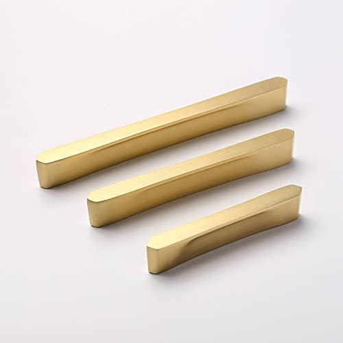 Guolich 2 Stück Lochmitten 2,5 Zoll (64 mm) Küchenschubladengriff Türgriffe Griffe aus Zinklegierung Moderne Beschläge aus gebürstetem Messing in Gold für Kleiderschrank, Badezimmer, Kommode