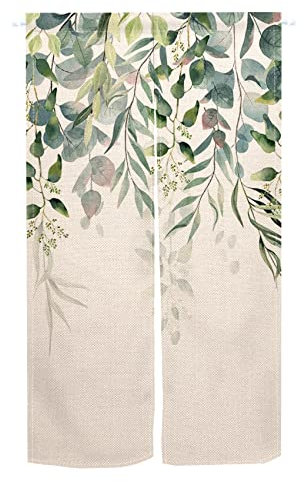 Japanischer Vorhang mit grünen Blättern, Eukalyptus, Noren, Aquarell, Blume, grünes Blatt, Wandteppich zum Aufhängen, japanischer Noren-Schlafzimmer, Trennwand, Küche, Dekoration, 85.1x150 cm