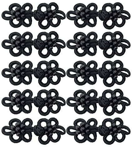 10 Paar Chinesische Knoten Frosch Knöpfe Verschluss mit Kunststoffperlen Nähverschlüsse zum Nähen von Pullover, Umhänge, Mäntel, Strickjacken Kostüme, Schwarz(S5z)