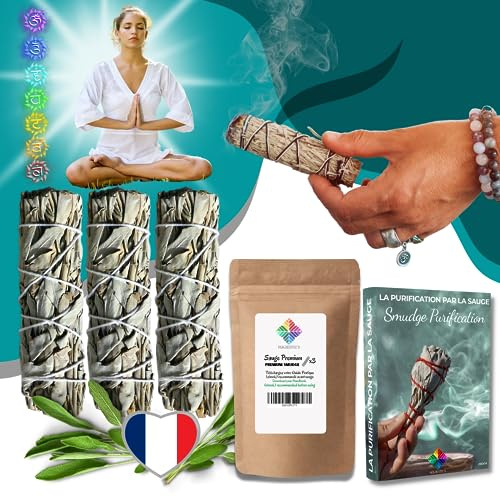 Weißer Salbei Zum Räuchern x3 - Salbei Räuchern zur Energetischen Reinigung - 3 Bündel Räuchersalbei 10 cm + E-Book (PDF) - Für Meditation und Zur Beseitigung negativer Energien