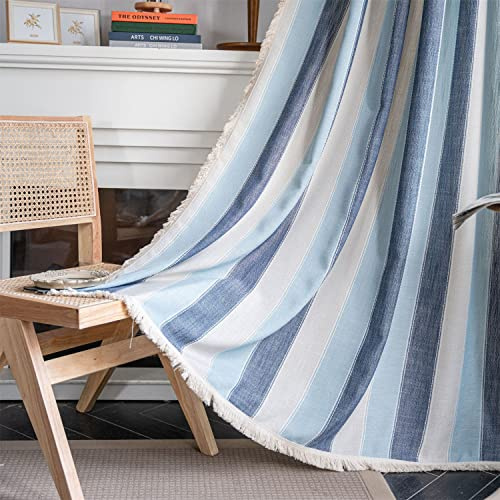 Sarah Duke 1er-Pack Vorhänge Boho Vintage Leinen Vintage Vorhänge Landhausstil Häkeln Stricken Gardinen, Vorhänge für Schlafzimmer/Wohnzimmer (Blau,B132 x H 214 cm)