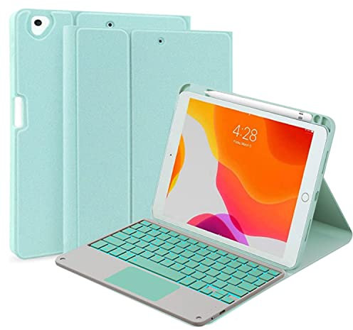 QYiiD Funda con teclado táctil para iPad de 9.7 pulgadas 2018 (6ª generación) / iPad 2017 (5ª generación) / iPad Air 2/1, teclado retroiluminado magnéticamente desmontable, funda inteligente con