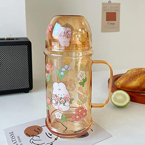 Bunny Glas Teekanne 1000ml Große Teekanne Niedlich Transparent Tragbar Fruchtsaft Blume Tee Kälte Hitzebeständig Wasserkocher Geschenk