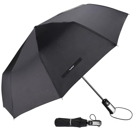 TradMall Travel Umbrella Windproof with 46/56 Inches Large Canopy 10 Reinforced Fiberglass Ribs Ergonomic Handle Auto Open & Close, Black, 56 Inches, Classic