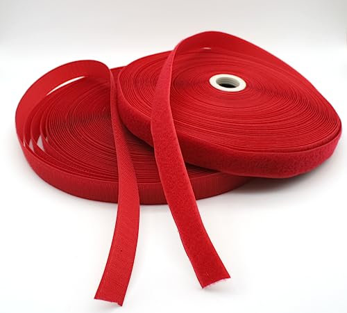 DOJA Barcelona | Rot | 25m x 25mm | Industriell | Nylon | Klettband zum Nähen | Stark | Für Rucksäcke, Jacken, Schuhe & Kleidung