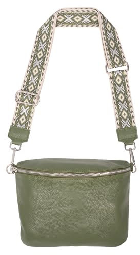 Große Umhängetasche Rona Crossbody Bag Gürteltasche Schultertasche in Gr. L aus 100% Leder mit breitem Gurt (olivgrün)